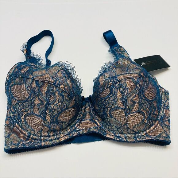 Fredrick’s Of Hollywood Voluptuous‎ Bra Padded Push Up 34DD Teal Shine Lace NEW - Picture 5 of 12